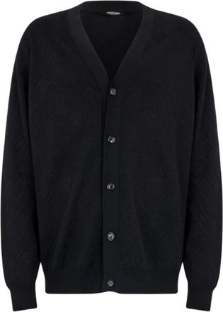 Roberto Cavalli RC Motif Cardigan - Heren - Vesten - Zwart - M - Wol - Truien & Vesten