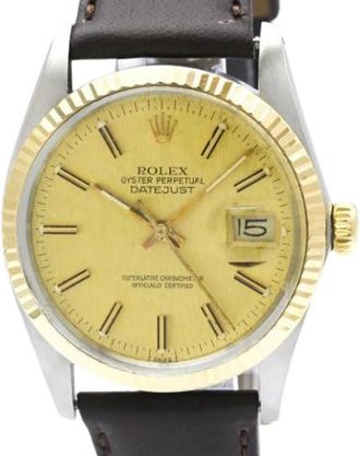 Rolex Pre-owned Datejust 16013 Polshorloge - Heren - Vintage Horloges - Geel - ONE Size - Leer - Vintage
