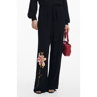 Desigual Lirio Floral Print Wide Leg Jumpsuit in Black at Nordstrom, Size X-Small