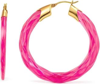 Gold & Honey Womens Swirl Twist Lucite Birthstone Hoop Earrings In October - Pink Tourmaline