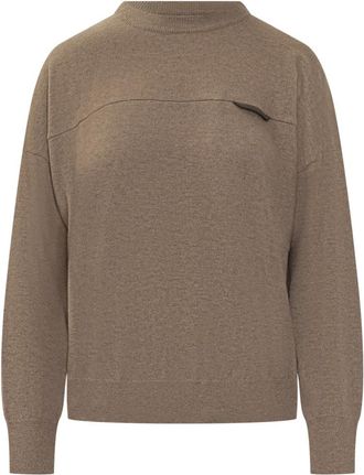 Brunello Cucinelli Beige Solid Crew Neck Sweater
