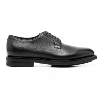 Santoni Zwarte Leren Derby Schoenen - Heren - Nette schoenen - Zwart - 42 EU - Leer - Schoenen