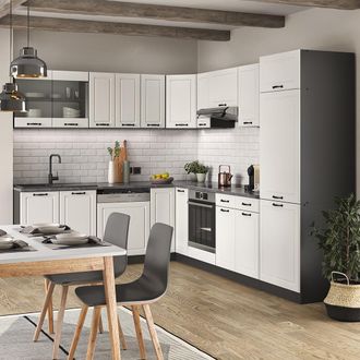 Vicco Cocina Esquinera R-line, Casa De Campo Blanca/antracita, 227 X 287 Cm Sin Encimera