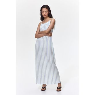 H&M Crinkled Tie-strap Dress in White/striped at Nordstrom, Size Xx-Large