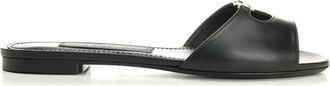 Dolce & Gabbana Lambskin Logo-Plaque Slides - Dames - Sandalen - Zwart - 38 1/2 EU - Leer - Schoenen