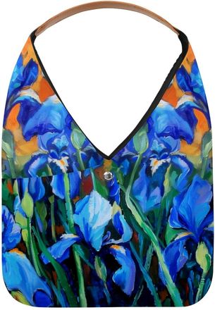 Generic Blue Irises Art Painting Reusable Lightweight Grocery Bags - Foldable Into Compact Pouch, Washable & Sturdy, Multipurpose for Shopping and Travel