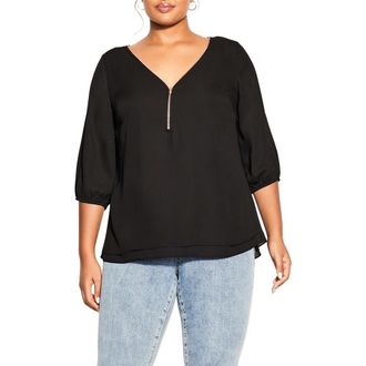 City Chic Zip Fling Top in Black at Nordstrom