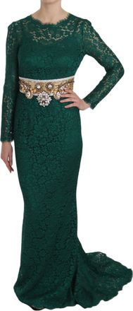 Dolce & Gabbana Womens Lace Sheath Gown Green Rayon Nylon Cotton