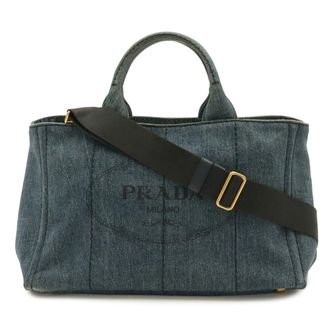 Prada Canapa Blue Denim Canvas Handbag Shoulder Bag Tote Bag (Pre-Owned)