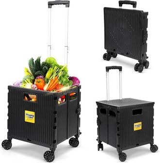 Trade Shop Trade Shop - Carrito De Compras Multiusos Giras Giratorias De Gran Capacidad Plegable Con Freno
