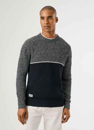 Pepe Jeans London Strickpullover PEPE JEANS PENN, Herren, Gr. XXL, blau (dulwich blau), Strick, Obermaterial: 100% Baumwolle, mehrfarbig, regular fit, Rundhals, Rippstr