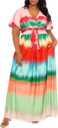 Buxom Couture Gradient Stripe Wrap Crop Top & Maxi Skirt Set in Multi at Nordstrom, Size 1X
