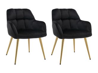 Vente-Unique Conjunto de 2 sillas con reposabrazos de terciopelo y metal dorado - Negro - PEGA de Pascal MORABITO