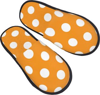 Generic House Slipper Orange And White Polka Dot Print Cosy Womens Slippers Lightweight Portable Spa Slippers Family Travel L