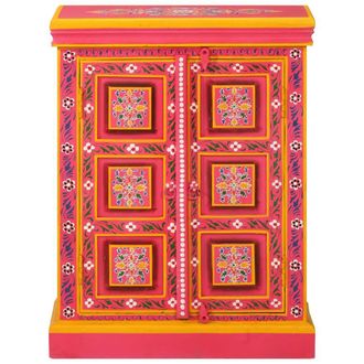 Berkfield Home Sideboard Solid Mango Wood Pink Hand Painted