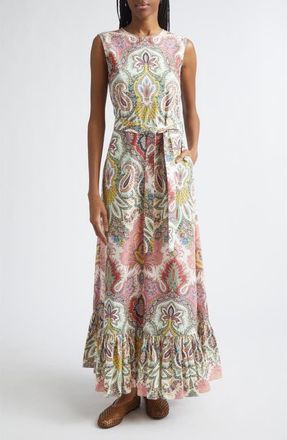 Etro Paisley Print Cotton Maxi Dress in Print On White Base at Nordstrom, Size 10 Us