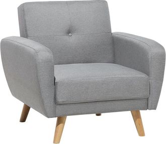 Beliani Beliani - Sillón gris tejido copetudo respaldo ajustable patas de madera retro comedor Florli