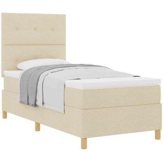 vidaXL Box Spring Bed with Mattress Cream 90 x 200 cm Fabric vidaXL