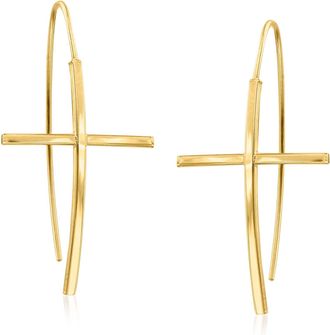 Ross-Simons 14kt Yellow Gold Curved Cross Drop Earrings