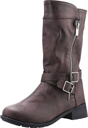 Generic Womens Mid Calf Boots Studded Low Block Heel Platform Comfortable Casual Ankle Booties Retro Fashion Footwear(Brown, 4)