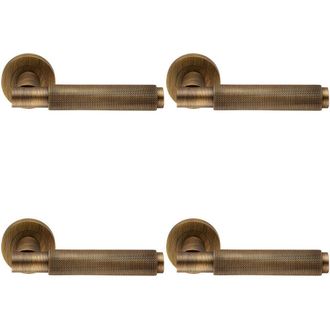 Loops 4x PAIR Knurled Grip Round Bar Handle on Round Rose Concealed Fix Antique Brass in Metallics