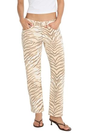 Good American Tiger Print Ankle Straight Leg Jeans in Brown Tiger at Nordstrom, Size 14