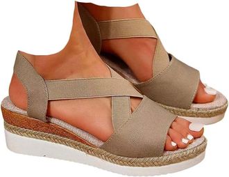 Generic Orthopedic Platform Wedge Sandals For Women 2026 Summer Cross Strap Open Toe Ankle Strap Espadrilles Sandals Dressy Beach Platform Wedge Sandal Flat C