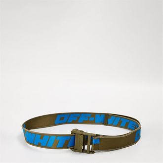 Off-white Mens Accessories Off White Lettering Logo Utility Buckle Web Belt in Green/Navy - One Size