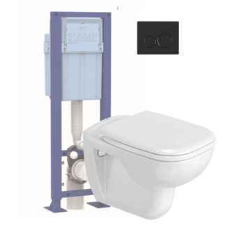 Duravit Pack Inodoro Suspendido Duravit D-code + Asiento + Soporte Siamp + Placa Negra