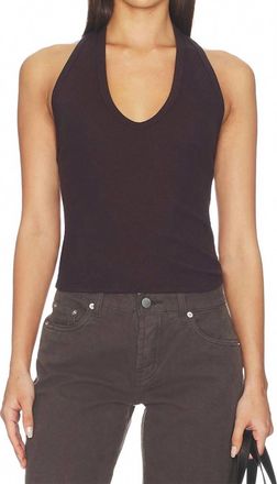 Enza Costa Cotton Rib U Halter Top In Black Orchid