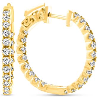Pompeii3 2Ct Diamond Inside Outside 14K Yellow Gold Hoops 10 Grams Lock 1 Tall