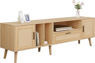 STILVORA Mueble Tv Con 2 Puertas, 1 Caj&oacute;n Y 3 Huecos Abiertos, Con Pasacables, En Tablero De Part&iacute;culas, 180&times;40&times;55 Cm, Roble