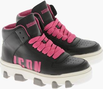Dsquared2 ICON Leather High-Top Sneakers BASKET With Faded Monogram size 38