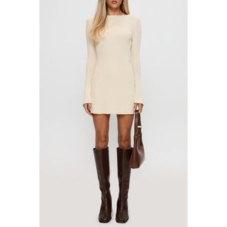 Princess Polly Mayok Open Back Long Sleeve Rib Minidress in Cream at Nordstrom Rack, Size Large/x-Large
