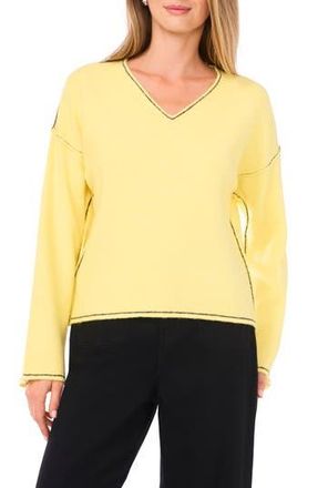 Vince Camuto Contrast Detail V-Neck Sweater in Yellow Pear at Nordstrom Rack, Size X-Large