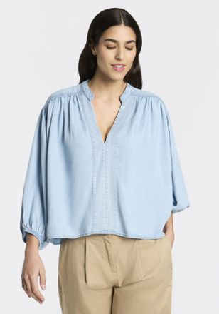 Boss Orange by Hugo Boss Schlupfbluse BOSS ORANGE Barda Premium Damenmode, Damen, Gr. 34, open blau 470, Web, Obermaterial: 100% Lyocell, unifarben, normal, V-Ausschnitt, elas