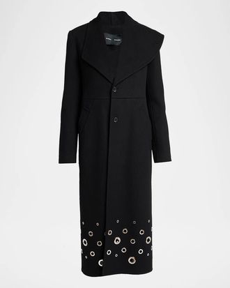 Proenza Schouler Alix Embellished Compact Melton Wool Long Coat