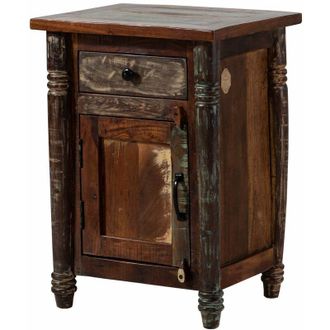 Massivmoebel24 comodino in legno di Legno riciclato 50x42x70 multicolore laccato FABLE 03