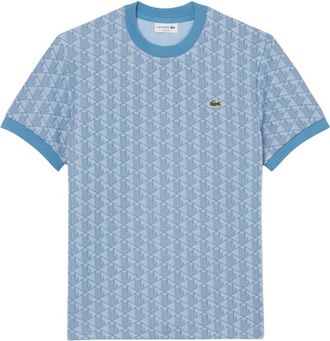 Lacoste T-shirt Slim Fit met Jacquard Monogram - Heren - T-shirts - Blauw - XL - Tops