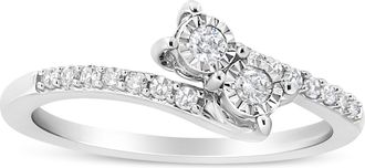 House of Brilliance 10K White Gold 1/4 Cttw Miracle Set Round Cut Diamond Two-Stone Ring