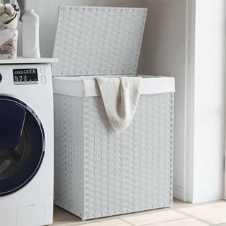 vidaXL Vidaxl - Cesto De Ropa Sucia Con Tapa Rat&aacute;n Sint&eacute;tico Blanco 46x33x60 Cm