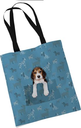 Bang Tidy Clothing Beagle Gifts for Dog Lovers Owners - Reusable Shopper Shoulder Tote Bags - Cloth Fabric Gift Bag with Dogs on - BLUE