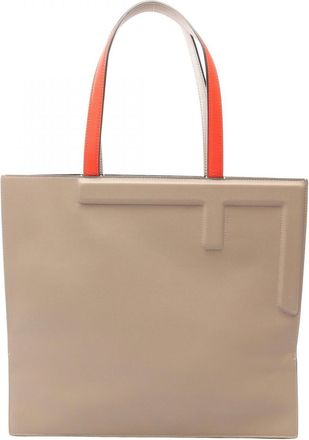 Fendi Beige Red Color Leather Handbag Tote Bag (Pre-Owned)