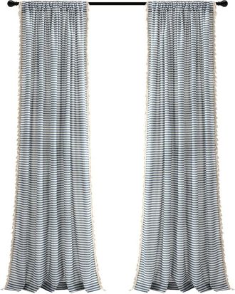 Triangle Home Fashions Boho Coastal Horizontal Ticking Stripe Tassel Window Curtain Panels Set