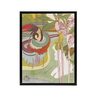 Artery8 Woman Sees Vision in Garden Framed Canvas Wall Art Print Georges Feure in Green | Size: W24 x H32