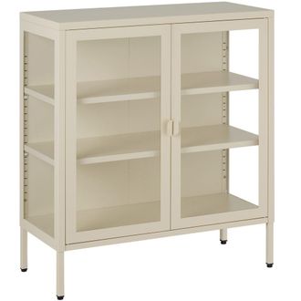 TecTake Vitrina met&aacute;lica con puerta de cristal, 80 x 37 x 90,5 cm, crema