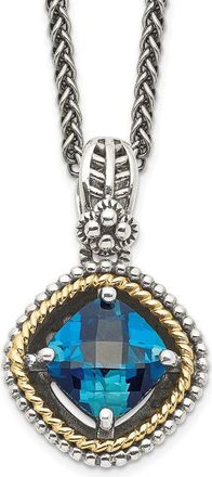 Diamond2Deal Sterling Silver with 14K Accent Cushion London Blue Topaz Pendant Necklace