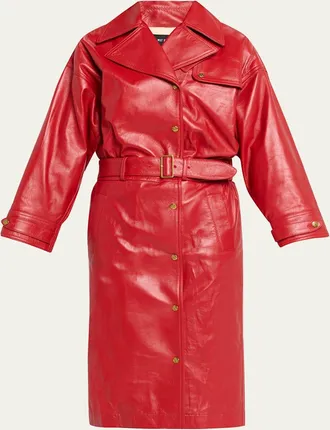 Willy Chavarria Leather Midi Trench Dress