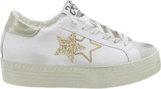 2Star Glitter Wit Leren Sneakers - Dames - Sneakers - Wit - 37 EU - Su&egrave;de - Schoenen