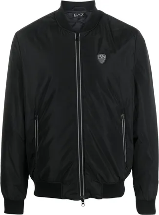 Emporio Armani logo-patch zip-up bomber jacket - men - Polyester/Polyester/Polyamide - S - Black